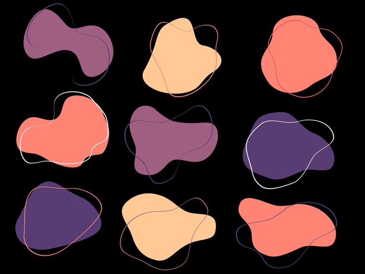 PSD forme astratte colorate, fluide, disegnate a mano, forme organiche, senza cuciture, forme astratte con contorni.