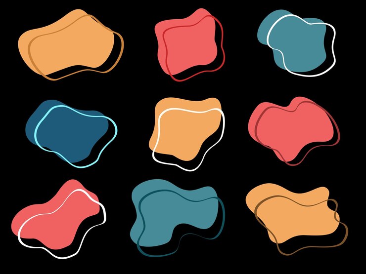 PSD forme astratte colorate, fluide, disegnate a mano, forme organiche, senza cuciture, forme astratte con contorni.