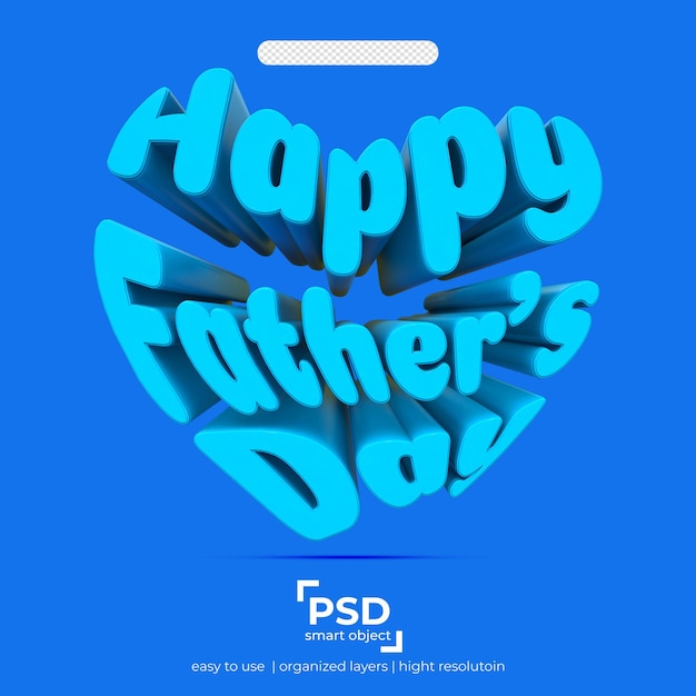 PSD forme de coeur 3d de la fête des pères sur fond isolé avec toute la couleur bleue