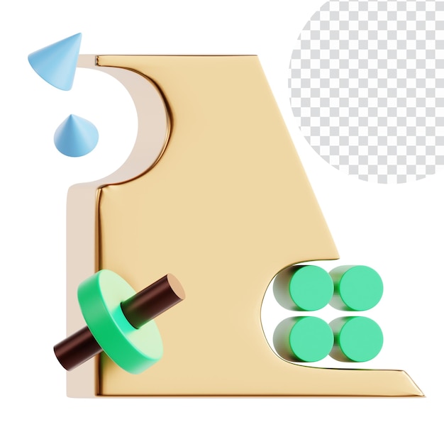 Forme geometriche astratte con verde oro e altri colori nel rendering 3D