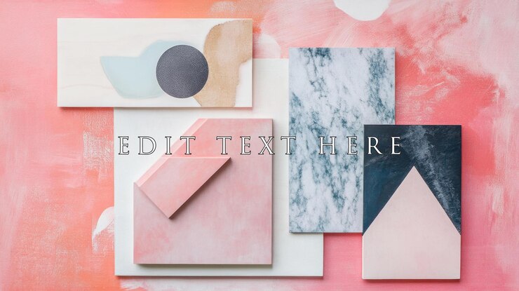 PSD forme geometriche astratte in pastello e texture di marmo su sfondo rosa