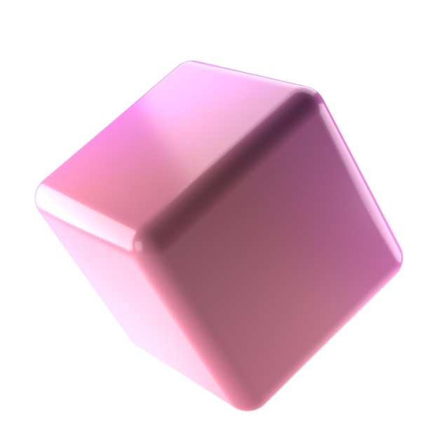 PSD forme géométrique abstraite de cube d'élément 3d luxe dégradé rose et lilas brillant réaliste