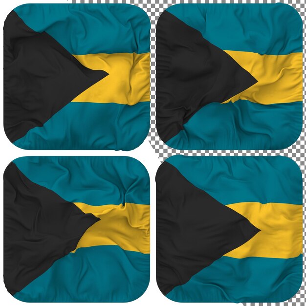 Forme de Squire de drapeau des Bahamas isolée style d'ondulation différent texture de bosse rendu 3D