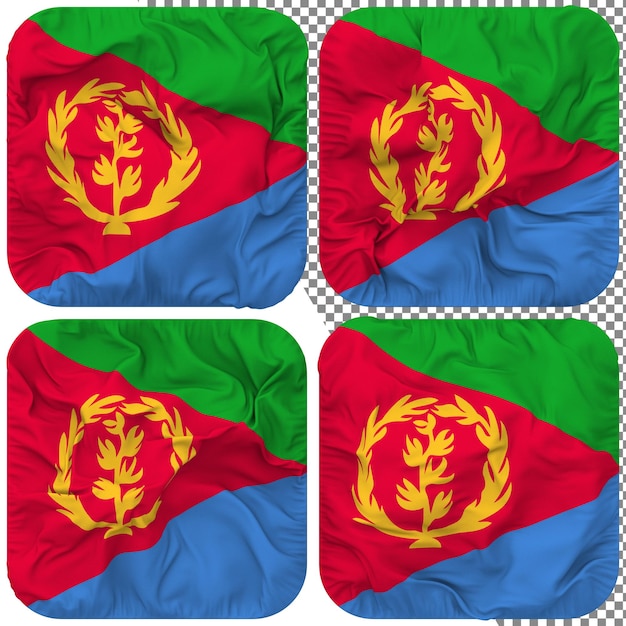 Forme de Squire du drapeau de l'Érythrée isolée dans un style de ondulation différent, texture de bosse, rendu 3D