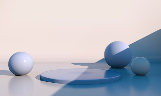 PSD formes géométriques, podium et boules dans le rendu 3d