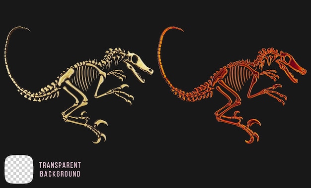 Des formes de squelette de dinosaure en or 3D