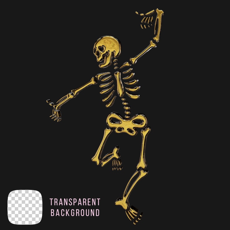 PSD des formes de squelette de métal dansant en or 3d