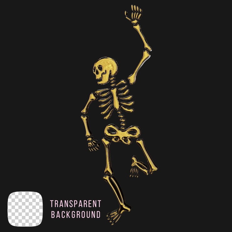 PSD des formes de squelette de métal dansant en or 3d