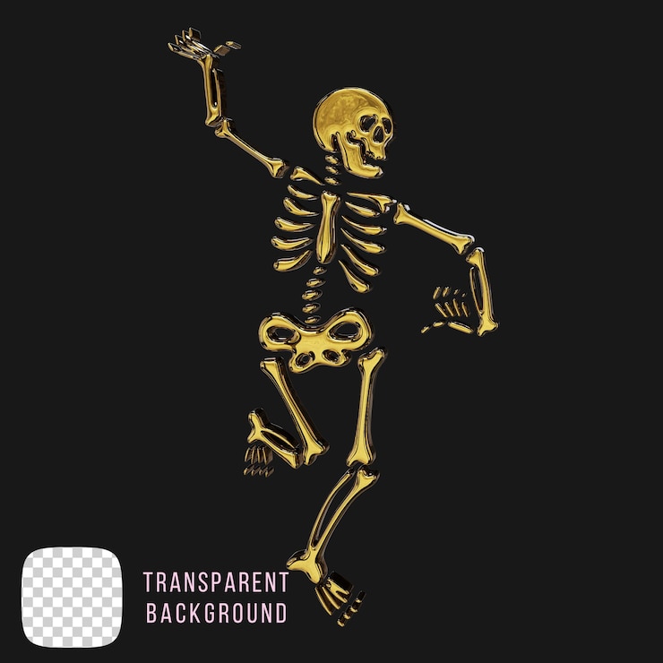 PSD des formes de squelette de métal dansant en or 3d