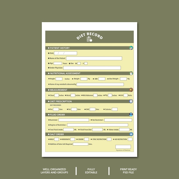 Formulario de solicitud de registro de dieta de PSD volante