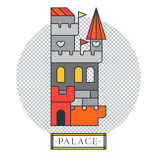 PSD forteresse médiévale de dragon de coeur palais d'imagination avec des tours et des drapeaux