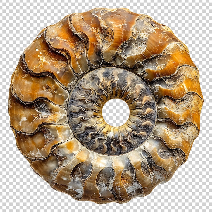 PSD fossile d'ammonite isolé sur un fond transparent