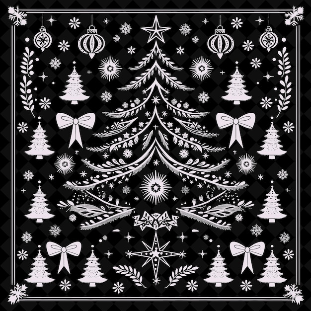 PSD una foto en blanco y negro de un árbol de navidad y copos de nieve