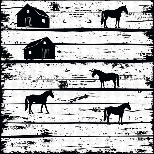 PSD una foto en blanco y negro de una casa y un caballo