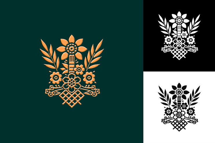 PSD una foto en blanco y negro de un diseño de oro con un diseño de oro