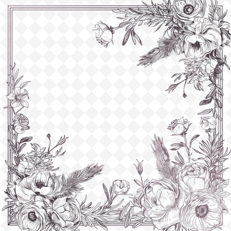 PSD una foto en blanco y negro de flores y un marco con un marco que dice quot flores quot