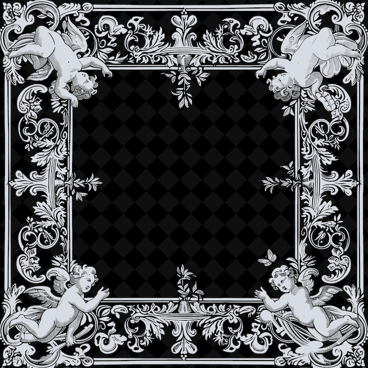 PSD una foto en blanco y negro de un marco decorativo con un león y un león