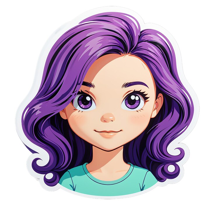 PSD una foto de una chica con cabello púrpura y una camisa azul