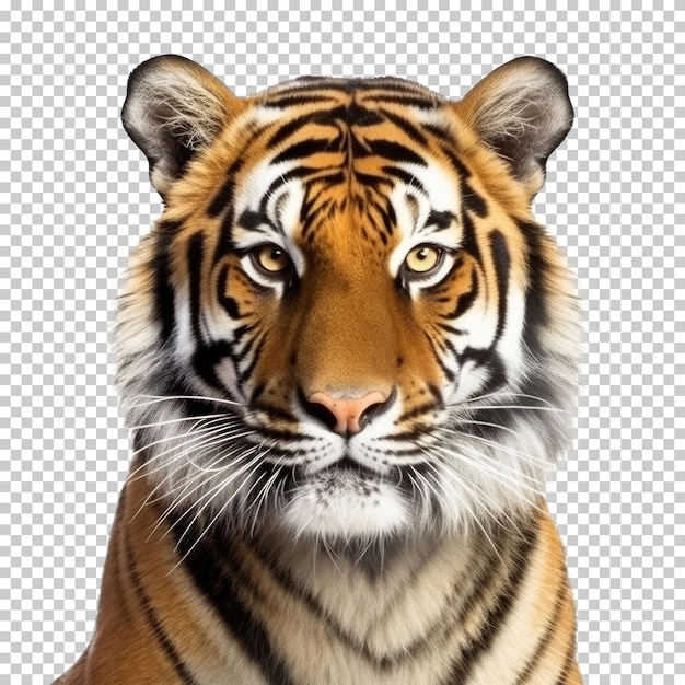 PSD foto de rosto de tigre isolada em fundo transparente