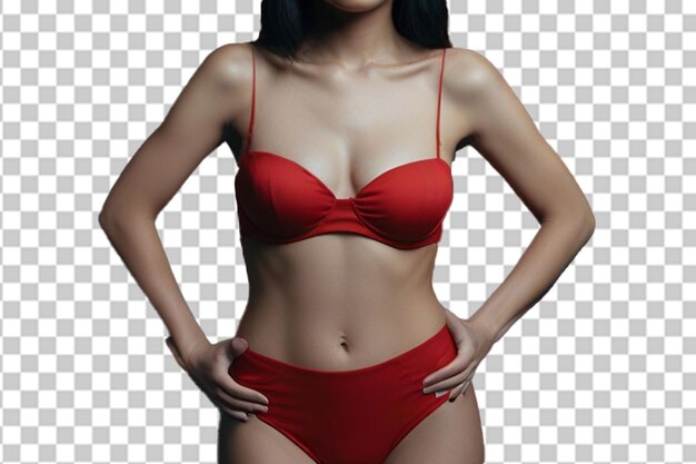 PSD foto de um belo corpo magro de uma mulher asiática em um estúdio filmado em fundo vermelho