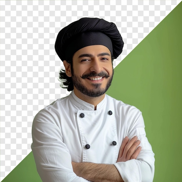 Foto de um chef sorrindo em fundo transparente