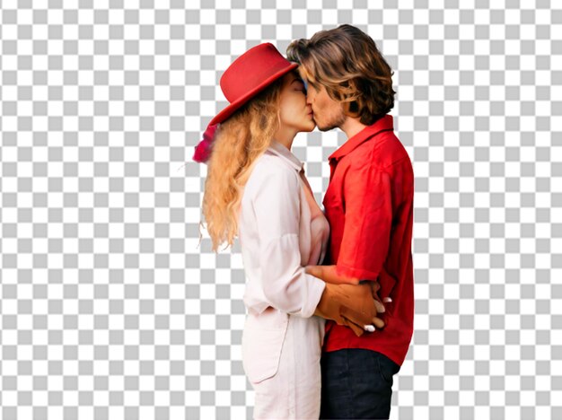 PSD foto de um jovem casal a beijar-se contra um fundo branco