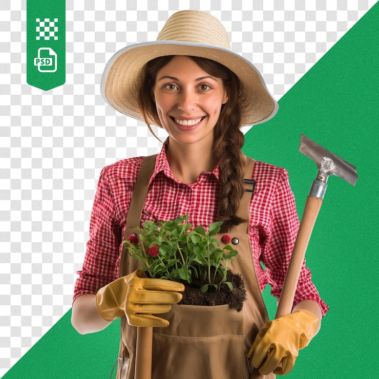 PSD foto de um residente de verão um jardineiro em um fundo branco