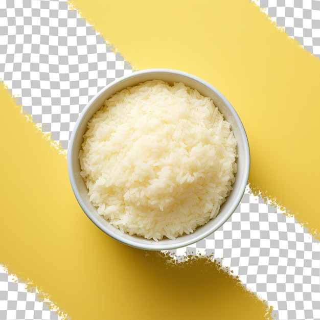 PSD foto de vista superior de arroz cru em tigela transparente