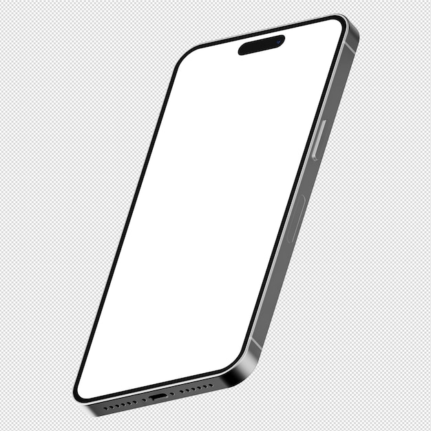 Foto detalhada de estilo isométrico de smartphone cinza sem fundo Modelo para maquete