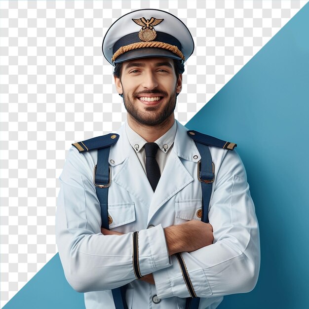 Foto di un pilota sorridente su uno sfondo trasparente