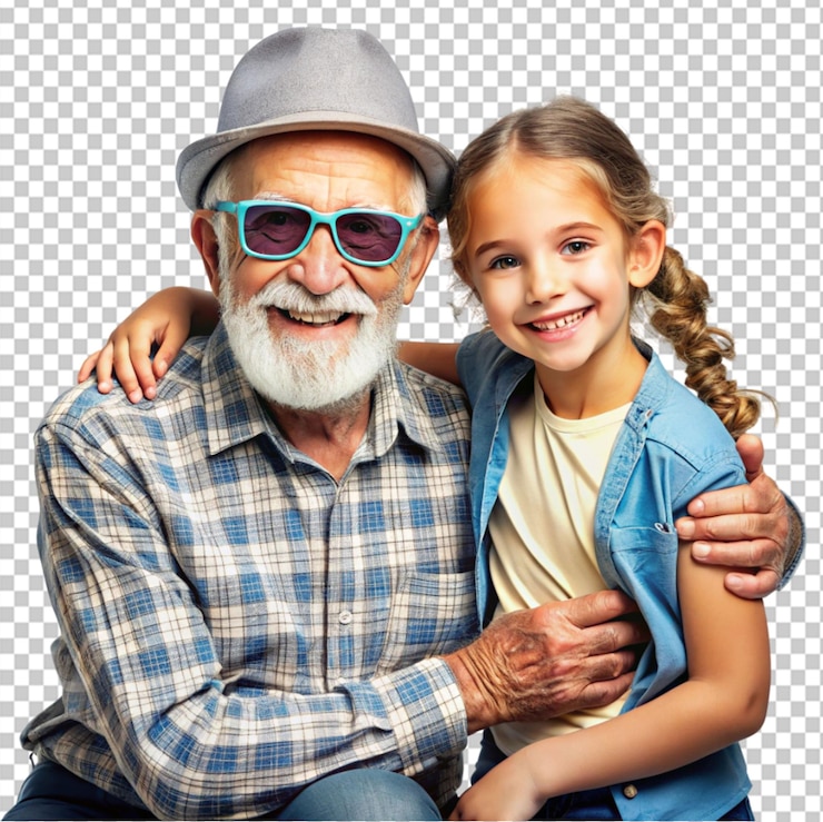 PSD foto de dos personas abuelo funky pequeña nieta agradable en fondo transparente