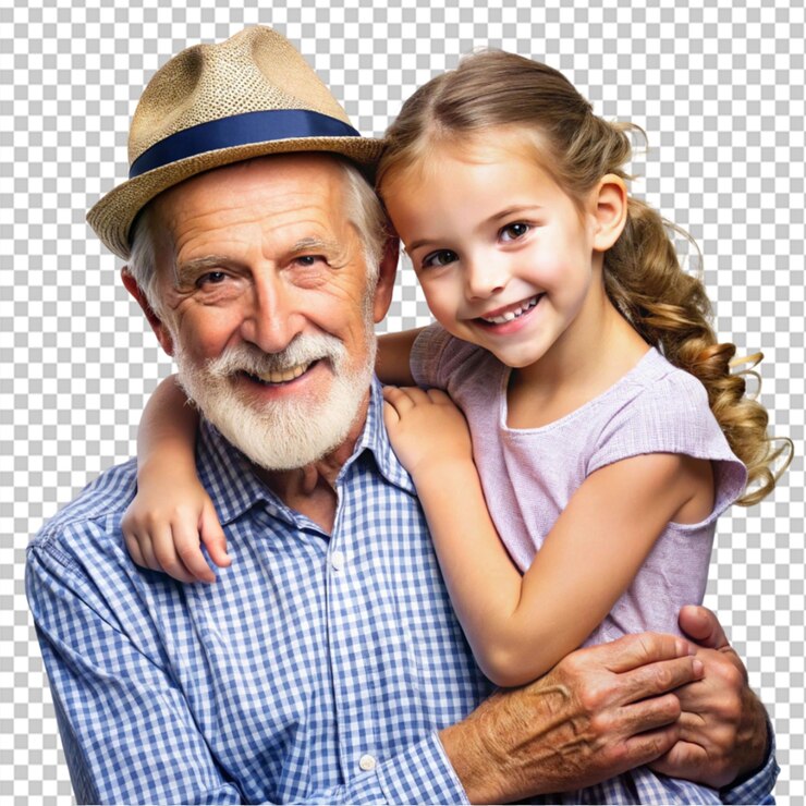 PSD foto de dos personas abuelo funky pequeña nieta agradable en fondo transparente