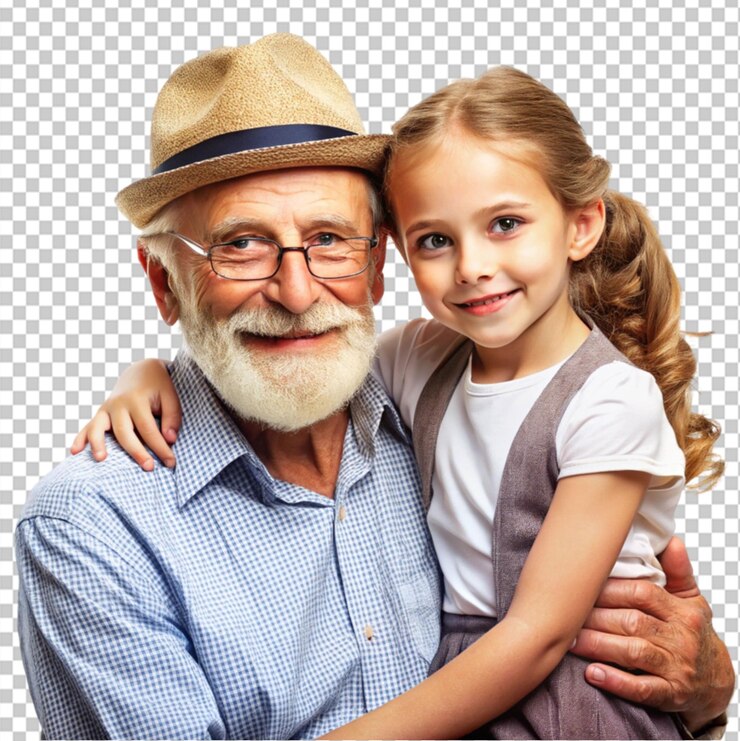 PSD foto de dos personas abuelo funky pequeña nieta agradable en fondo transparente