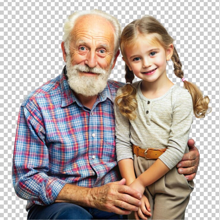 PSD foto de dos personas abuelo funky pequeña nieta agradable en fondo transparente