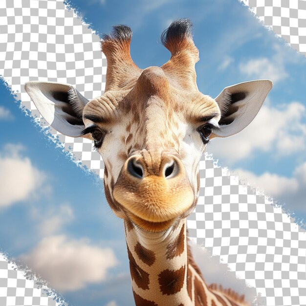 PSD foto em close de cabeça de girafa de zoológico com fundo transparente