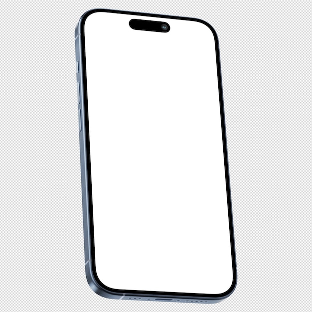 Foto de estilo isométrico de teléfono inteligente azul similar al iphone sin fondo plantilla para maqueta