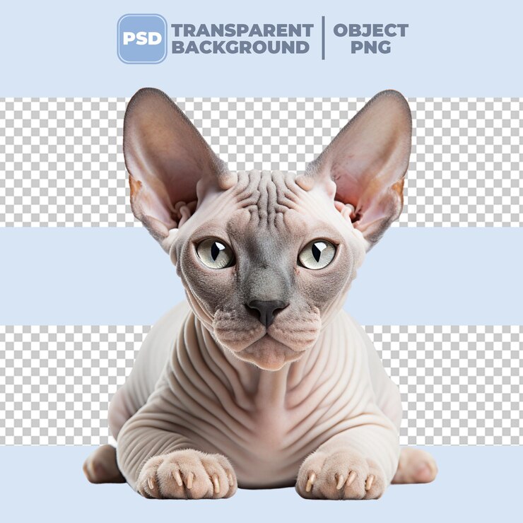 PSD foto de estudio de psd de un lindo gato sphynx canadiense sentado en un fondo transparente png