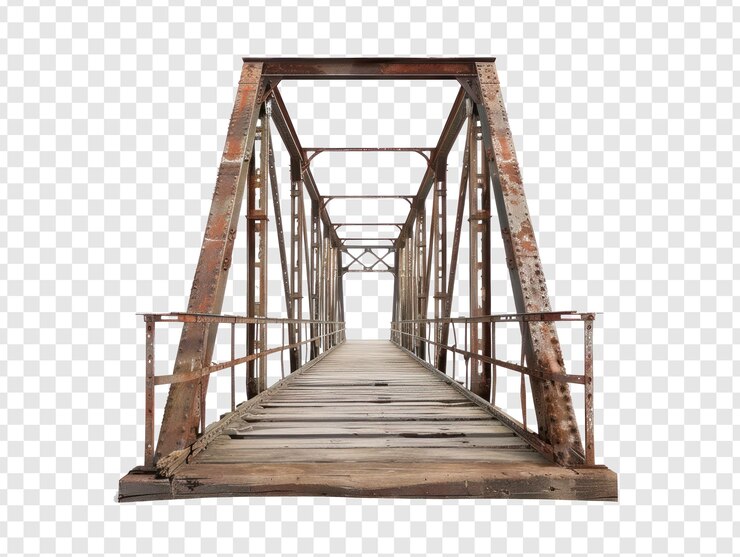 PSD foto frontale ultra realistica dell'ingresso di un ponte in metallo grezzo su sfondo trasparente psd