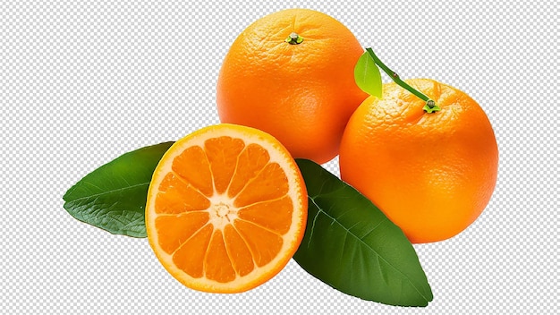 Foto fruta naranja con hojas sobre fondo blanco.