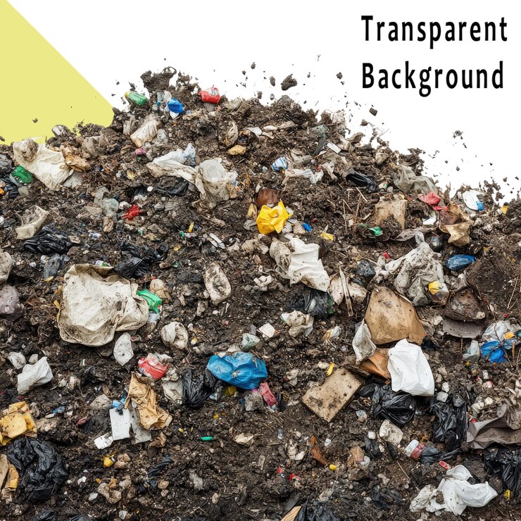 PSD foto de un gran vertedero de basura con suciedad y basura aislados en un fondo blanco png