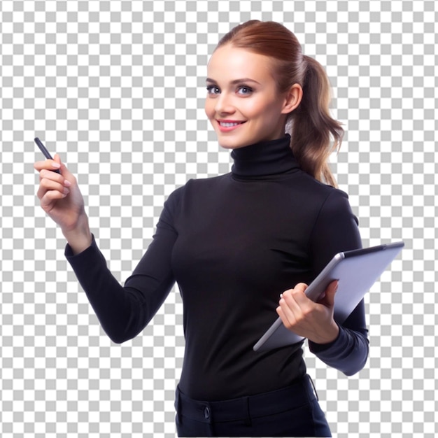 Foto gratuita joven mujer de negocios bonita con cuaderno
