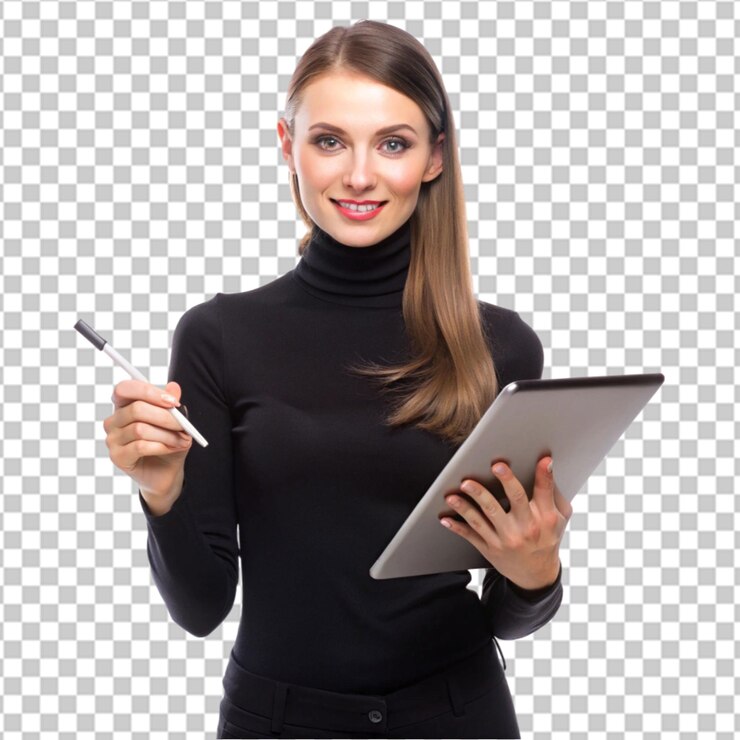 PSD foto gratuita joven mujer de negocios bonita con cuaderno