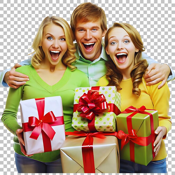 PSD una foto de un grupo de personas con regalos