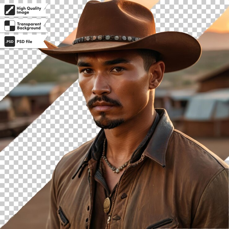 PSD una foto de un hombre con bigote y un sombrero de vaquero