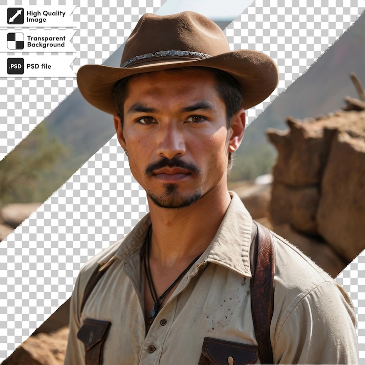 PSD una foto de un hombre con bigote y un sombrero de vaquero