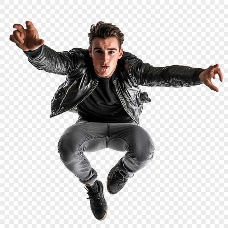 PSD una foto de un hombre saltando en el aire con los brazos extendidos