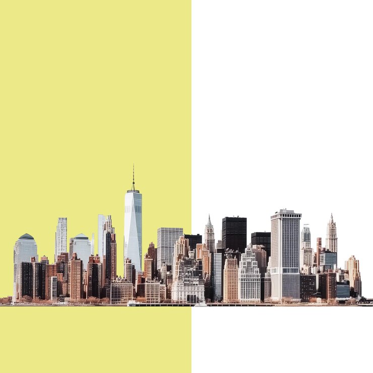 PSD una foto del horizonte en nueva york con edificios con escrito en él fondo blanco fondo alfa transparente png