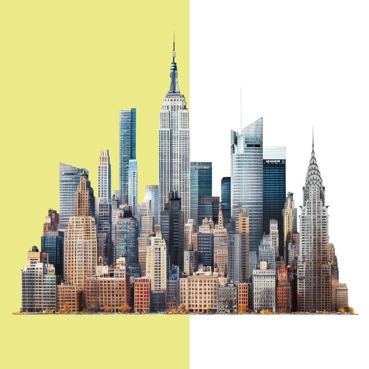 PSD una foto del horizonte en nueva york con edificios con escrito en él fondo blanco fondo alfa transparente png