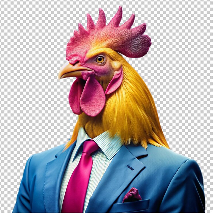 PSD foto de hudge rooster con un traje rosado con púrpura png