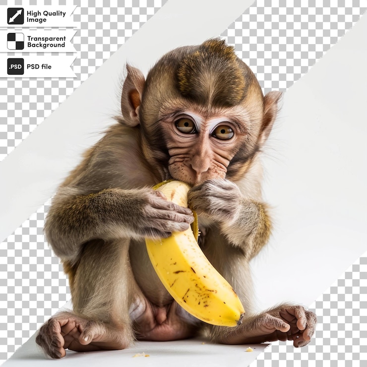 PSD una foto de un mono comiendo un plátano con las palabras mono en él